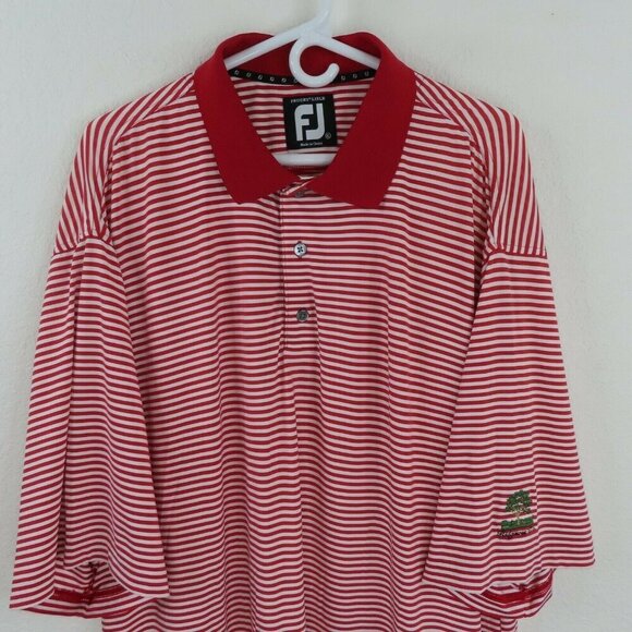 Footjoy Mens XL Ridgeway Country Club Prodry Lisle Red Striped Golf Polo Shirt - Picture 2 of 9